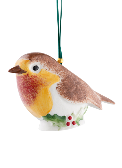 Robin with Holly Hanging Ornament